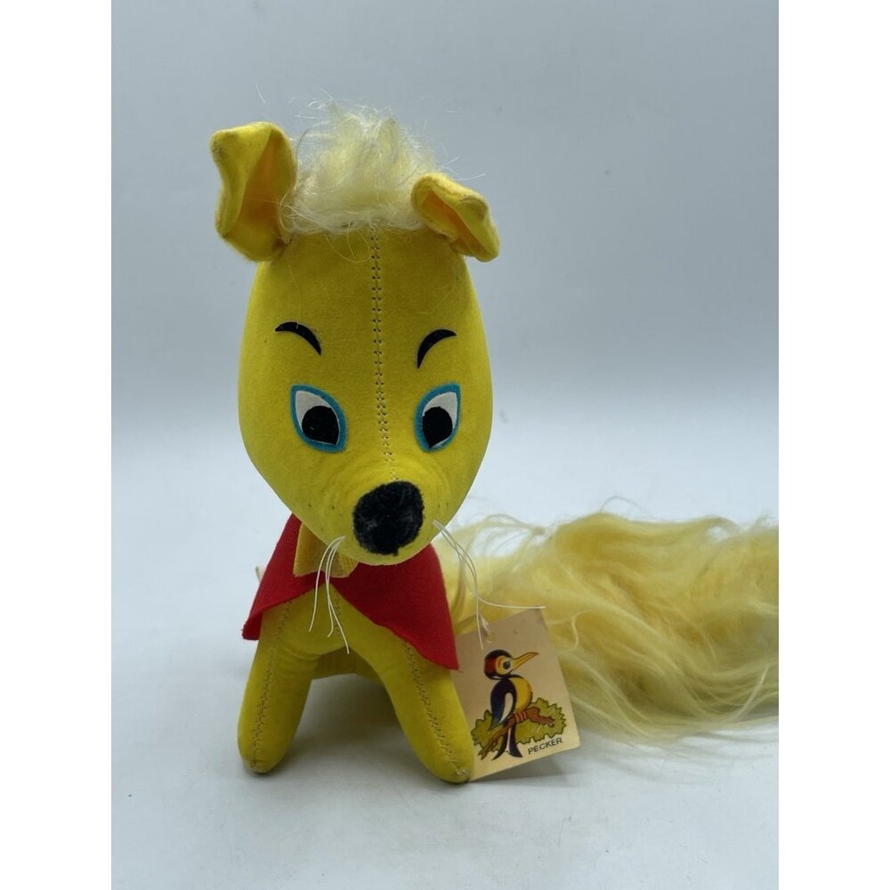 Herman Pecker Poodle Dog Stuffed Plush Vintage toy Yellow Red Cape W/TAG